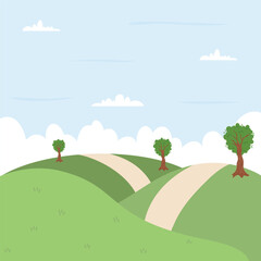 Obraz premium Hill landscape with cloud in the blue sky background Illustration