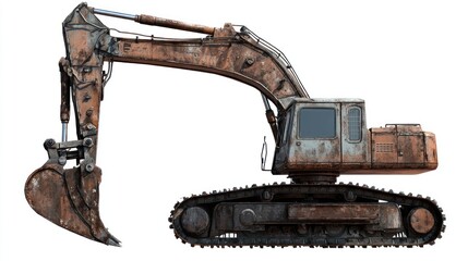 Rusty Excavator Profile Against White Background