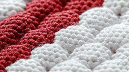 Close-up of red and white crocheted fabric