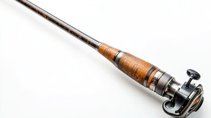 Fishing rod, spinning reel, close-up, white background