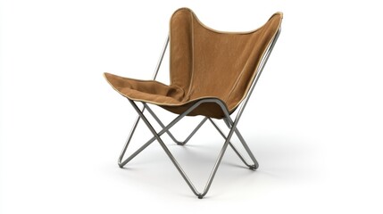 Brown Canvas Wingback Chair on White Background.  Possible Use Interior design catalog, online furniture store, architectural visualization