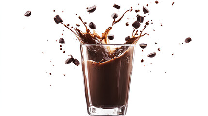 glass with chocolate milk isolated on white background 