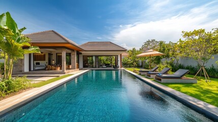 Obraz premium Stunning Modern Villa with a Luxurious Pool and Garden