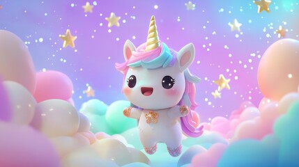 Adorable Unicorn in a Dreamy Pastel Sky