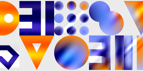 Simple shapes - circles, triangles, rectangles abstract background. Vector Illustration For Wallpaper, Banner, Background, Card, Book Illustration, landing page