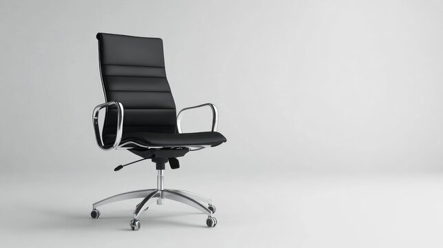 Modern black leather office chair, minimalist studio