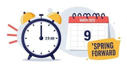 Daylight saving time concept with clock and calendar for march 2025 event