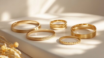 Elegant Gold Wedding Rings Displayed on White Background