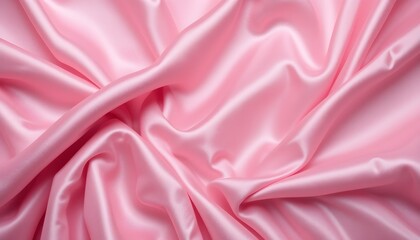 Obraz premium Pink silk fabric background, luxurious pink cloth, wavy satin texture, creating a soft, elegant wallpaper.