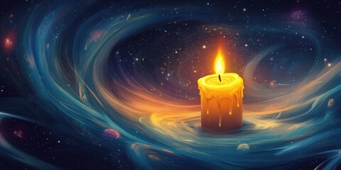Glowing candle illuminates the cosmic swirls of a distant galaxy