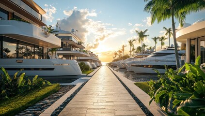 Fototapeta premium Luxury Yachts Docked at Sunset