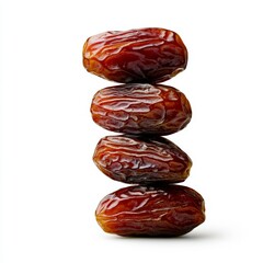 Obraz premium Stack of Dates: A close-up view of a stack of four plump dates, each with a wrinkled, dark brown skin. The natural sweetness and subtle caramel flavor are almost tangible. 