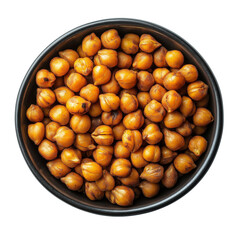 Roasted chickpeas in a bowl top view isolated on transparent white background, clipping path