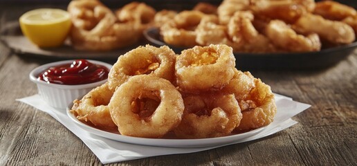 Crispy Fried Onion Rings with Ketchup