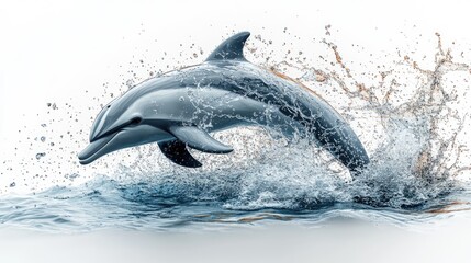 Fototapeta premium Graceful dolphin leaping from water, showcasing agility and beauty in a serene ocean backdrop