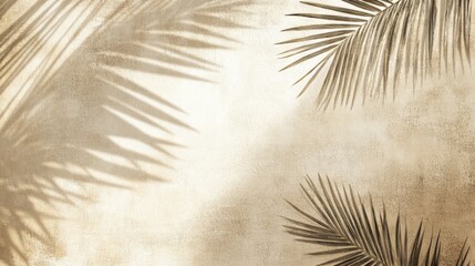 Obraz premium Elegant Palm Leaf Shadows on a Beige Wall, a Stunning Artistic Background