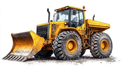 Fototapeta premium Yellow bulldozer on construction site