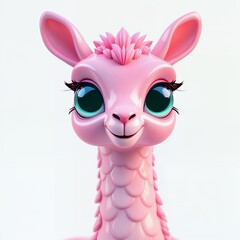 Naklejka premium Cute pink llama in pastel style with shiny plastic design with beautiful eyes