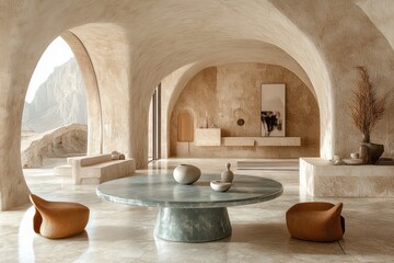 Round Blue Table with Minimalist Chairs in Modern Living Room Design