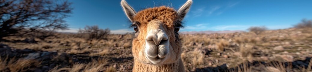 Fototapeta premium Close up of a vicuña in the mountains.