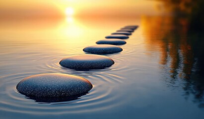 Stones in Water Serenity and Sunset