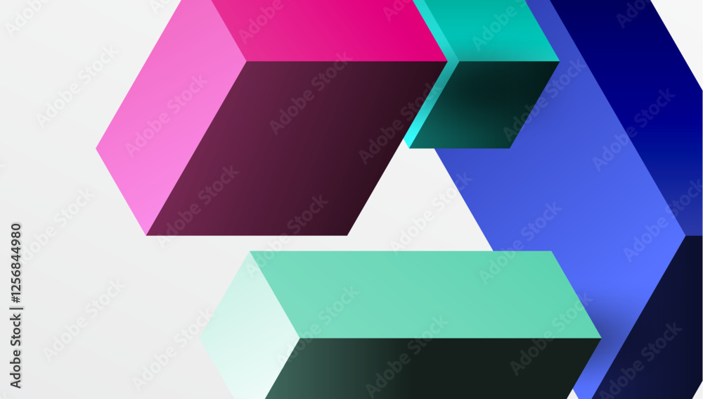 Poster Sleek abstract design featuring isometric 3D blocks in a clean, modern composition. Perfect for tech-inspired themes, with vibrant colors and geometric precision