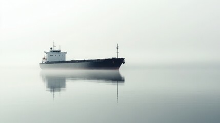 Mysterious Cargo Ship Navigating Through Foggy Waters