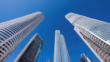 Fototapeta premium Skyscrapers, city, construction, blue sky, urban development, business