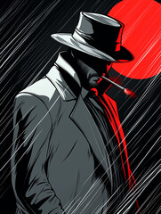 Noir Comic Style: Detective Under Streetlight in Rain