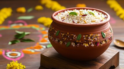 Aromatic Traditional Indian Rice Dish in Handcrafted Clay Pot