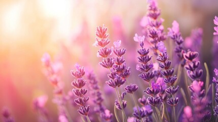 Naklejka premium Lavender Fields at Sunset: A Serene Escape