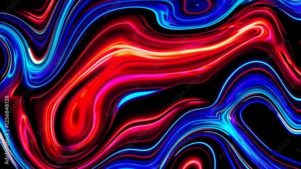 Aufkleber abstract neon fluid art with vibrant swirls in blue and red, dynamic motion concept