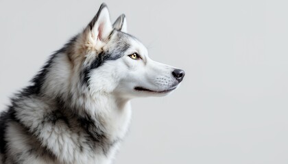 Profile of Siberian Husky with snow dog, with, a dog, its, profile side face, dog, close, grey, background, grey dog, the, white background, canine, animal, profile, white, isolated, on, the, side