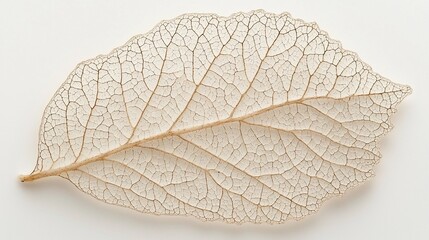 Obraz premium Skeletonized leaf, detail, white background, nature study, botanical illustration