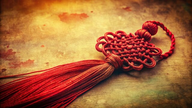 Vintage Red Chinese Knot Tassel, Antique Asian Knot, Traditional Chinese Knot,  Red Tassel Photo, Old Photo Style,  Chinese New Year Decoration