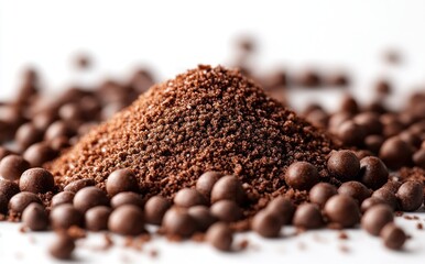Naklejka premium Brown chocolate sprinkles on white background minimalist photography texture