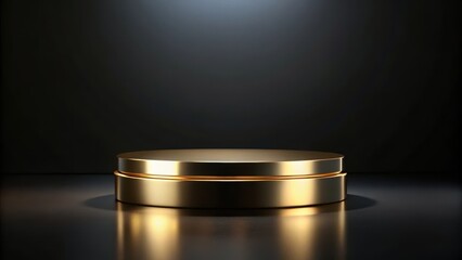 Elegant gold pedestal set against a sleek black background with subtle texture and soft lighting effect , premium feel, gold accent