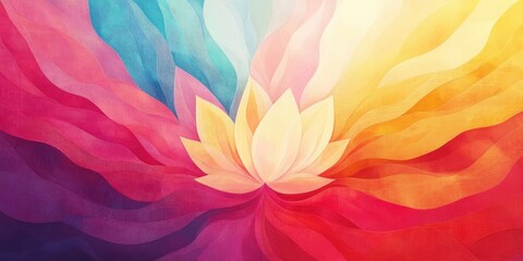 Elegant lotus flower depicted in vibrant colors with watercolor effect