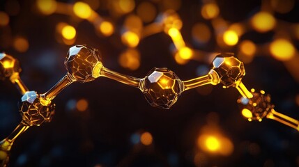 Hyper-realistic 3D Molecule Structure Illustration with Warm Light and Dark Background