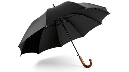 Black umbrella, open, studio shot, for rainy weather, useful for advertising