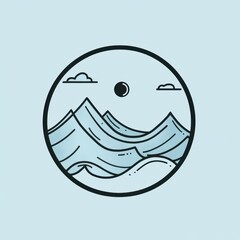 Obraz premium Circular Mountain Landscape Design With Sun And Clouds