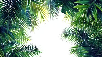 Lush tropical leaves framing a blank space, ideal for nature-themed designs and backgrounds
