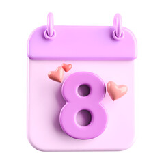 Pink 3D Calendar With Number 8 and Heart Love Icon  © Chetra168