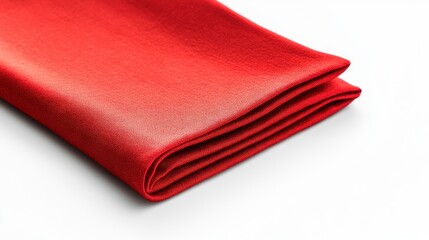 Folded red napkin on white background, restaurant table setting