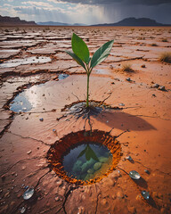 World Water Day background with a parched earth on one side and a lush, thriving landscape on the other.