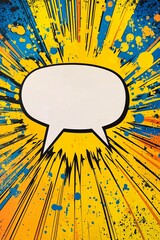 Blank comic book speech bubble with copy space and colorful radial background