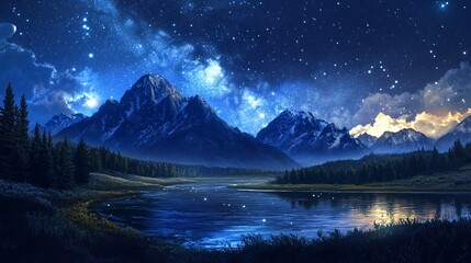 Majestic Night in the Mountains Starry Sky Over Serene Lake
