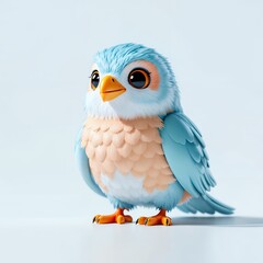 Obraz premium An illustration image of a bird in pastel colored style fluffy in a plastic and shiny style, colorful, plastic and shiny style, cute, with big eyes, in a plastic background with clean lines and a