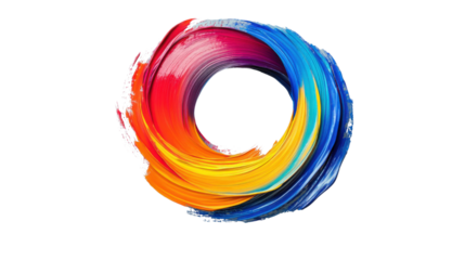 Colorful paint stroke creating a vibrant circular frame on transparent background