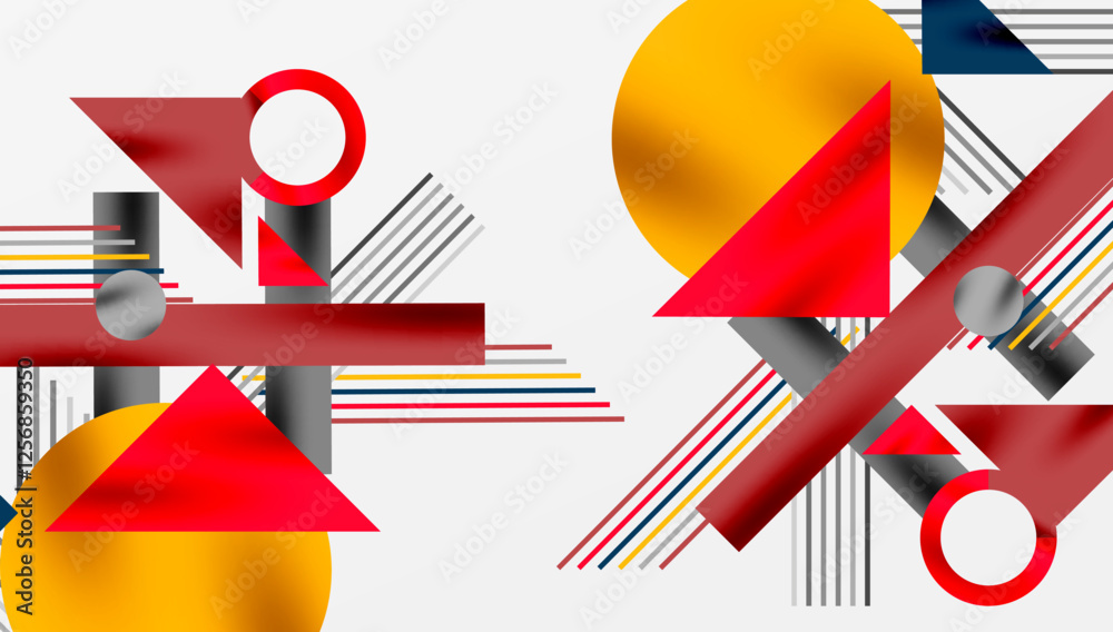 Poster circles, triangles, squares, rings and lines with shadow effect